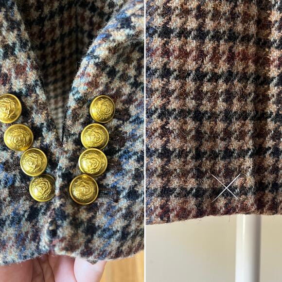 J. Crew Rhodes Blazer Jacket Wool Tweed Houndstooth Elbow Patches Brown Size 12 - Picture 6 of 11
